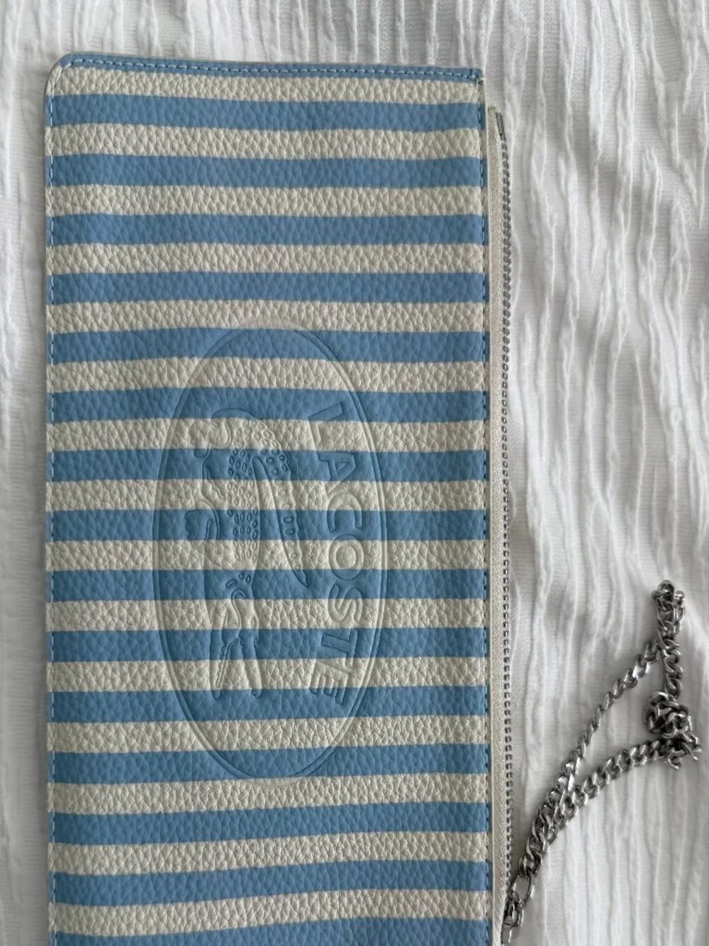 💙 Lacoste Blue & White Striped Leather Clutch / Wristlet / Pouch NWT